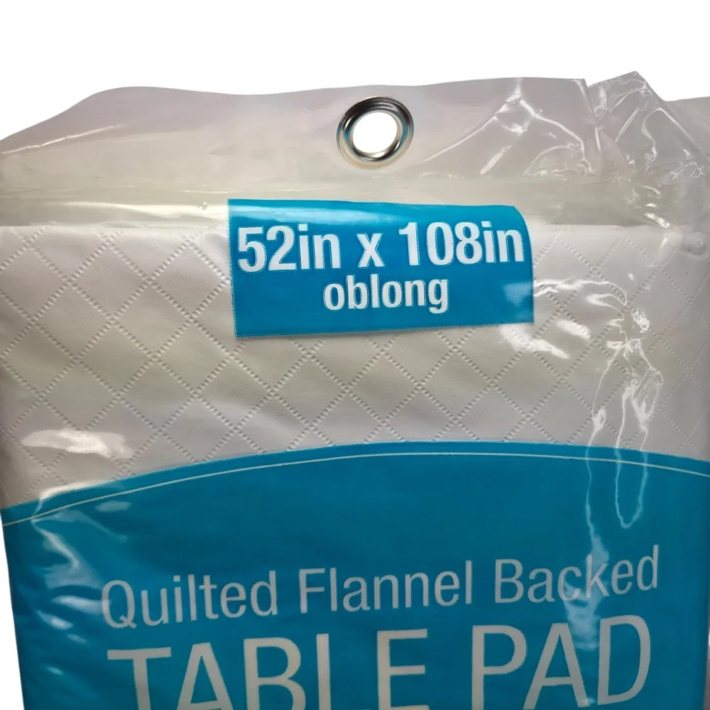 Quilted Flannel Back Table Pad Protect 52 x 108 Oblong Vinyl White Customizable